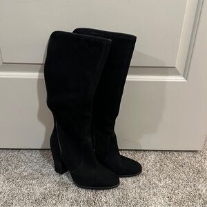 Elegant Suede Black High Women's Boots